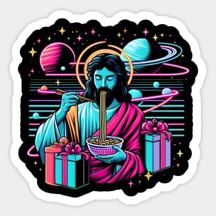 RAMEN JESUS PLANETS UNIVERSE RETRO 80'S NEON VIBE Sticker